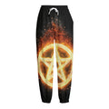 Flame Pentagram Print Fleece Lined Knit Pants