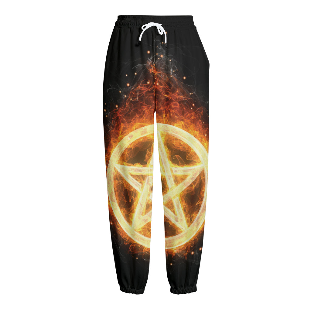 Flame Pentagram Print Fleece Lined Knit Pants