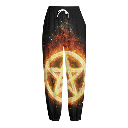 Flame Pentagram Print Fleece Lined Knit Pants