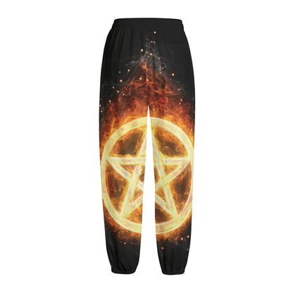 Flame Pentagram Print Fleece Lined Knit Pants