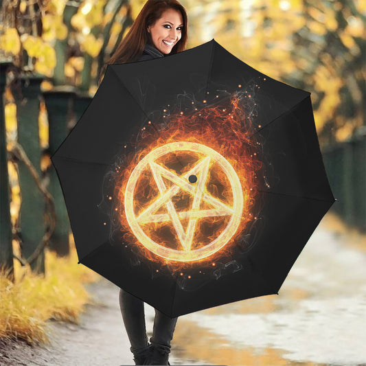 Flame Pentagram Print Foldable Umbrella