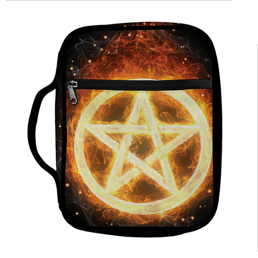 Flame Pentagram Print Front Pocket Bible Bag