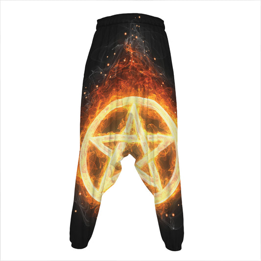 Flame Pentagram Print Hammer Pants
