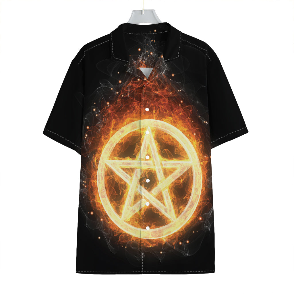 Flame Pentagram Print Hawaiian Shirt