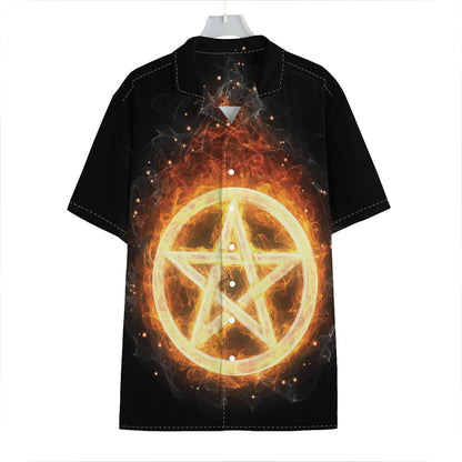 Flame Pentagram Print Hawaiian Shirt