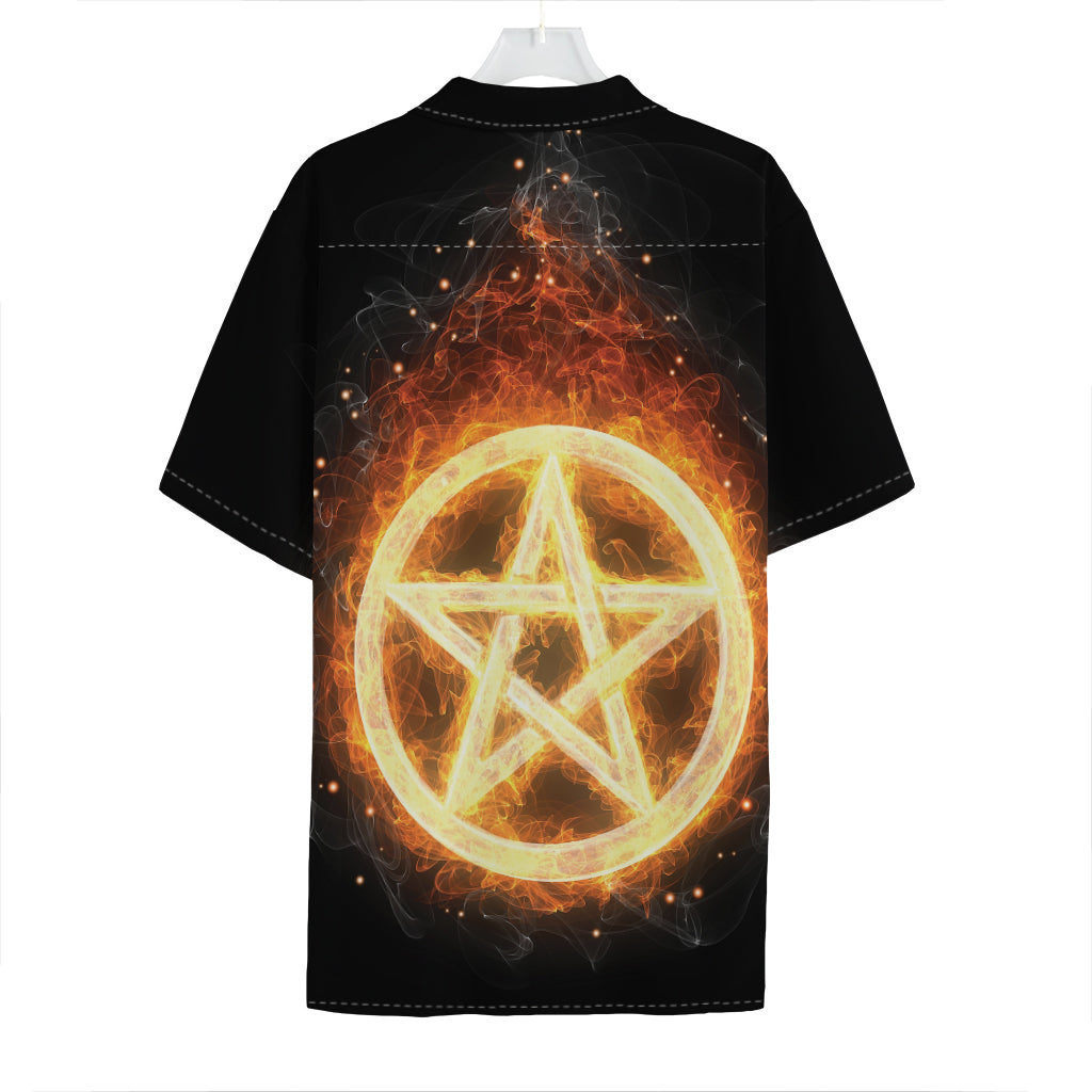Flame Pentagram Print Hawaiian Shirt