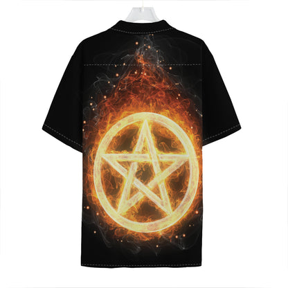 Flame Pentagram Print Hawaiian Shirt