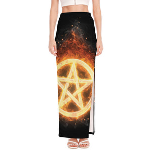 Flame Pentagram Print High Slit Maxi Skirt