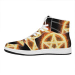 Flame Pentagram Print High Top Leather Sneakers