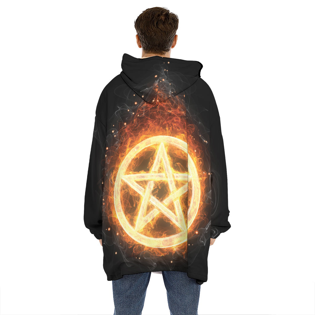 Flame Pentagram Print Hoodie Blanket