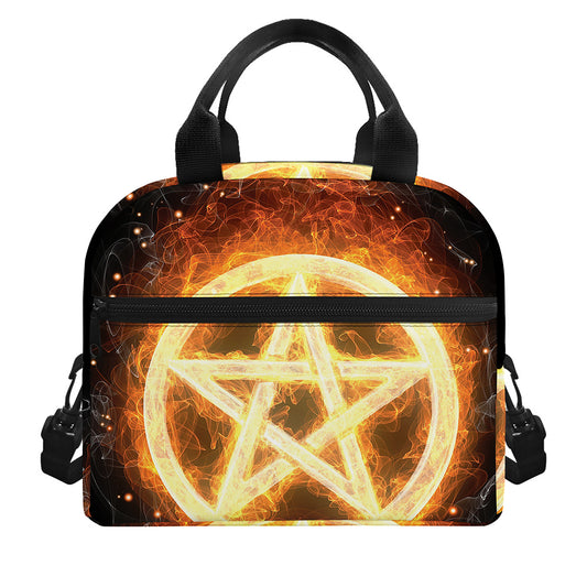 Flame Pentagram Print Insulated Lunch Bag