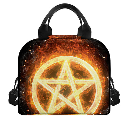 Flame Pentagram Print Insulated Lunch Bag