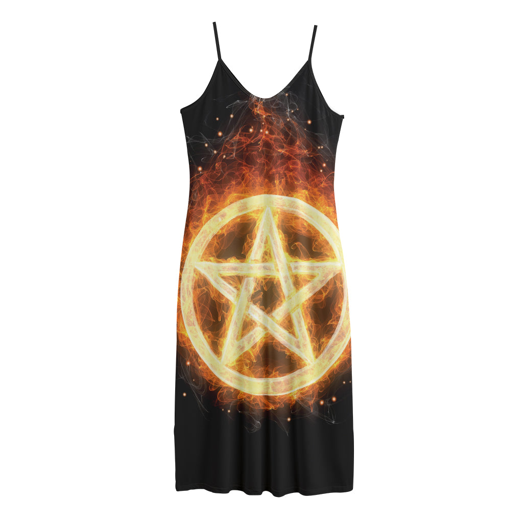 Flame Pentagram Print Jersey Midi Cami Dress