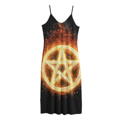 Flame Pentagram Print Jersey Midi Cami Dress