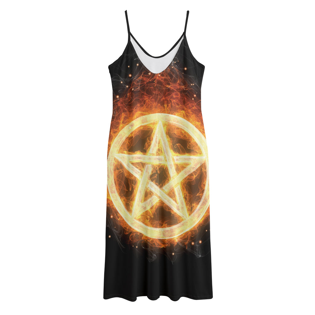 Flame Pentagram Print Jersey Midi Cami Dress