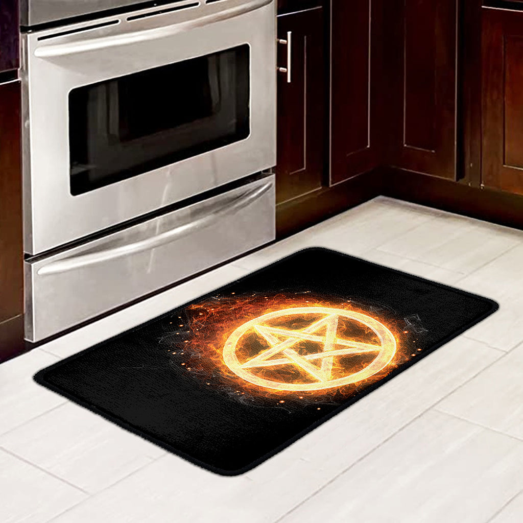 Flame Pentagram Print Kitchen Mat