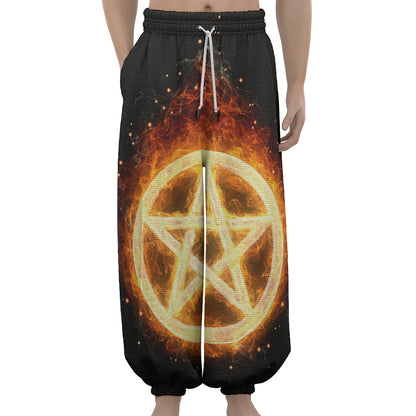 Flame Pentagram Print Lantern Pants