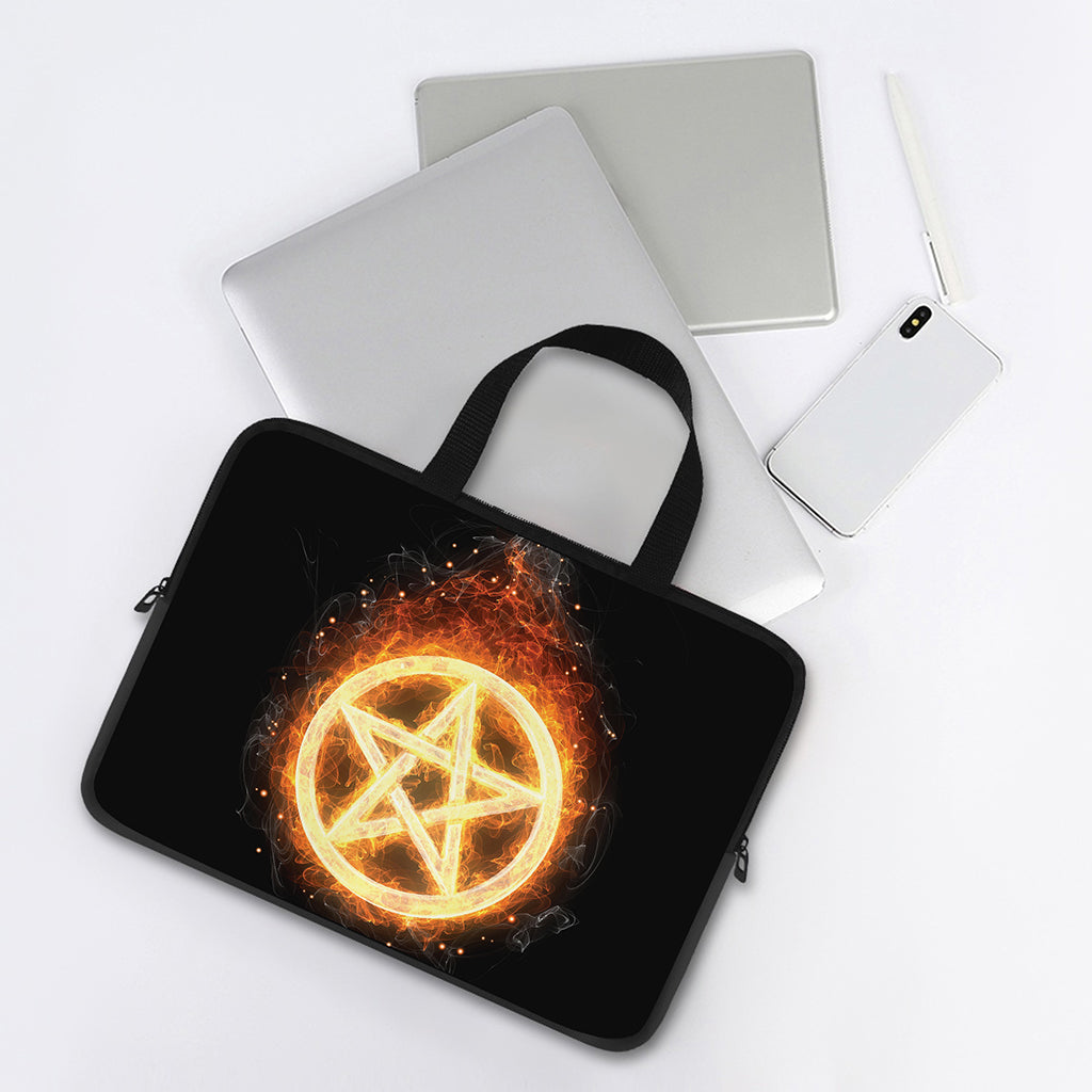 Flame Pentagram Print Laptop Sleeve With Handle