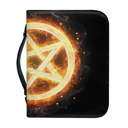 Flame Pentagram Print Leather Bible Cover