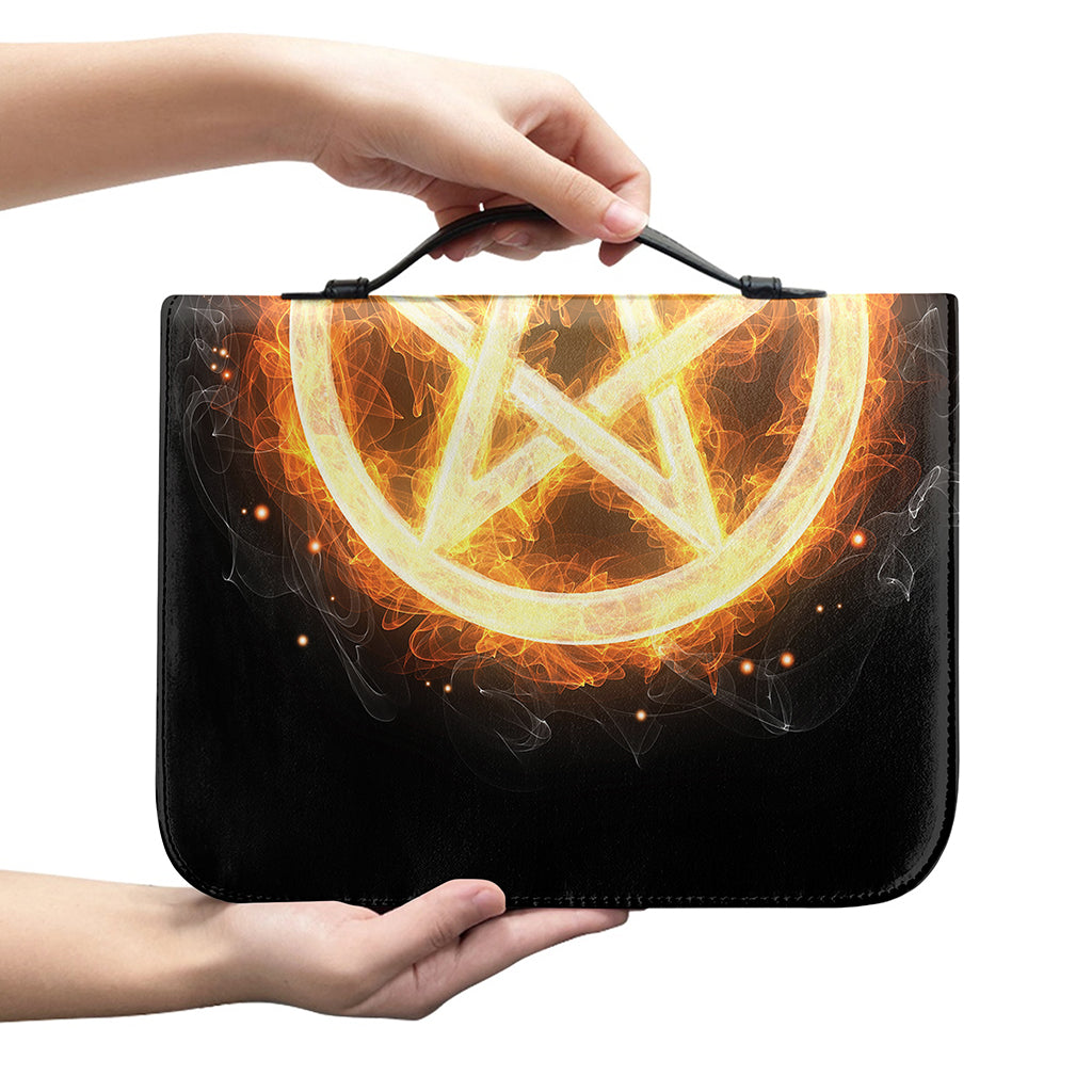 Flame Pentagram Print Leather Bible Cover
