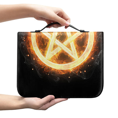 Flame Pentagram Print Leather Bible Cover