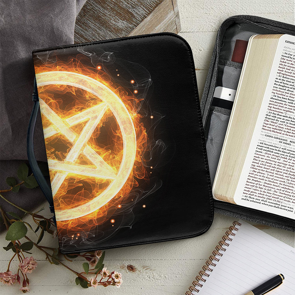 Flame Pentagram Print Leather Bible Cover