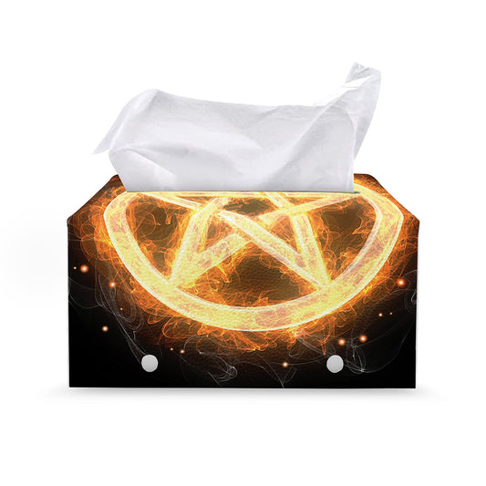 Flame Pentagram Print Leather Tissue Box Cover