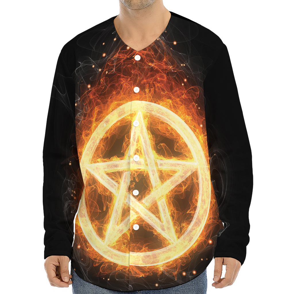 Flame Pentagram Print Long Sleeve Baseball Jersey