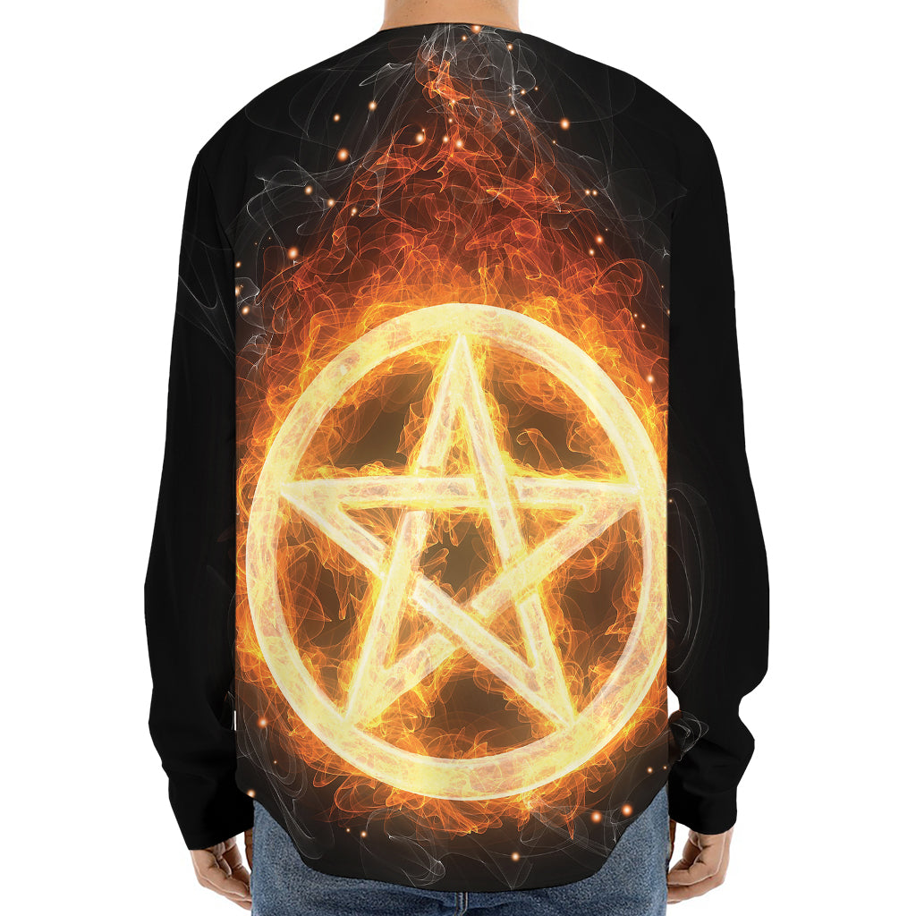 Flame Pentagram Print Long Sleeve Baseball Jersey