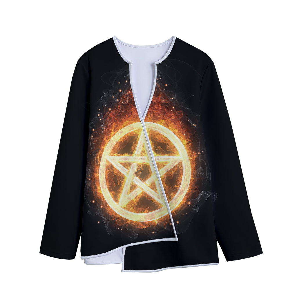 Flame Pentagram Print Long Sleeve Short Coat