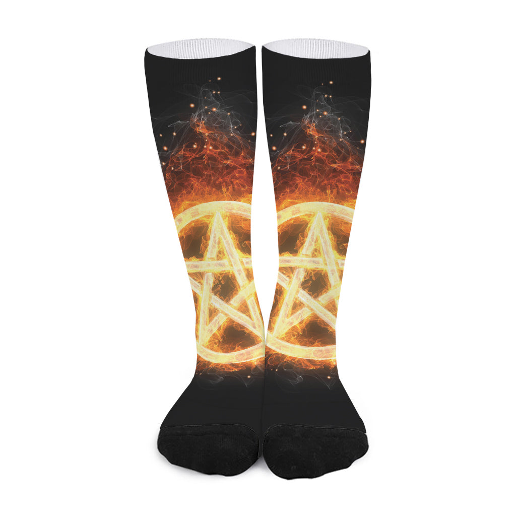 Flame Pentagram Print Long Socks