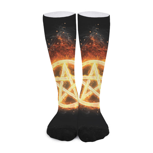 Flame Pentagram Print Long Socks