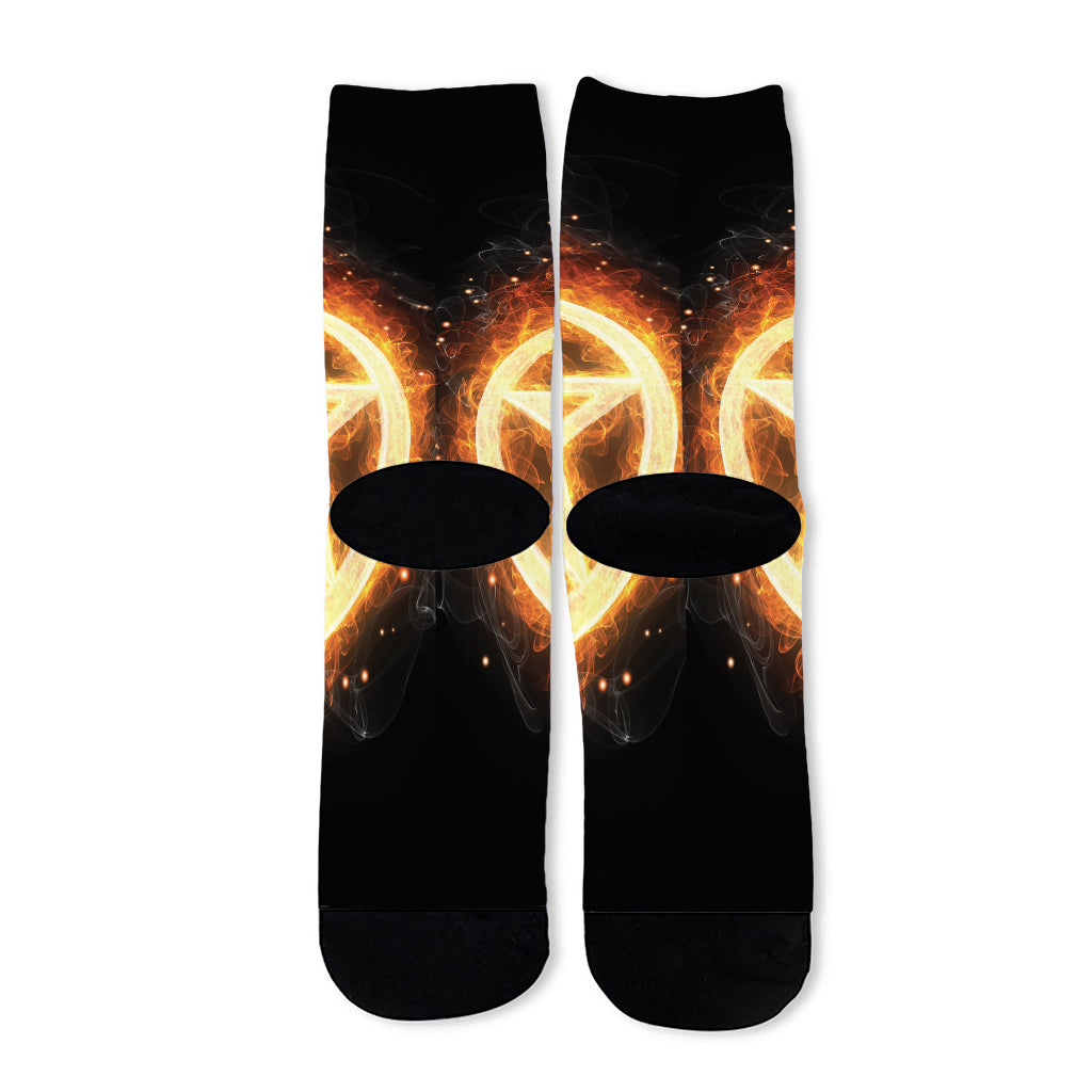 Flame Pentagram Print Long Socks