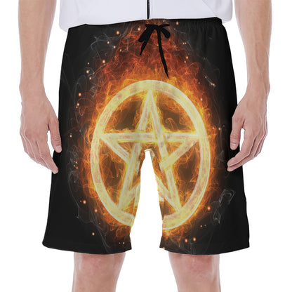 Flame Pentagram Print Men's Beach Shorts