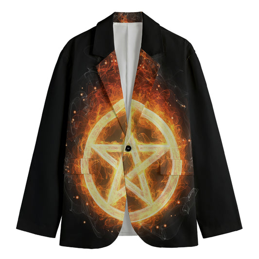 Flame Pentagram Print Men's Blazer