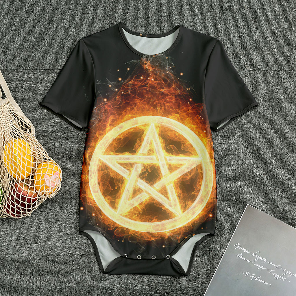 Flame Pentagram Print Men's Bodysuit