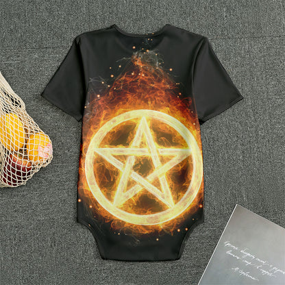 Flame Pentagram Print Men's Bodysuit