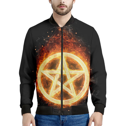 Flame Pentagram Print Men's Bomber Jacket