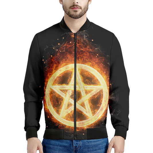 Flame Pentagram Print Men's Bomber Jacket