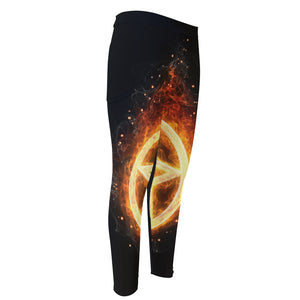 Flame Pentagram Print Men's Compression Pants