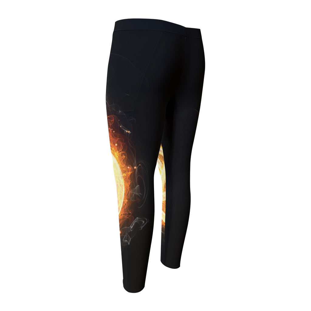 Flame Pentagram Print Men's Compression Pants