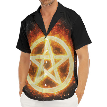 Flame Pentagram Print Men's Deep V-Neck Shirt