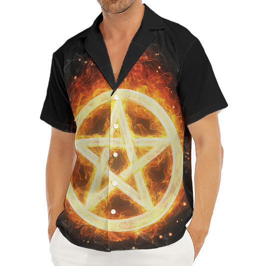 Flame Pentagram Print Men's Deep V-Neck Shirt