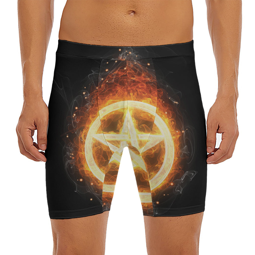 Flame Pentagram Print Men's Long Boxer Briefs