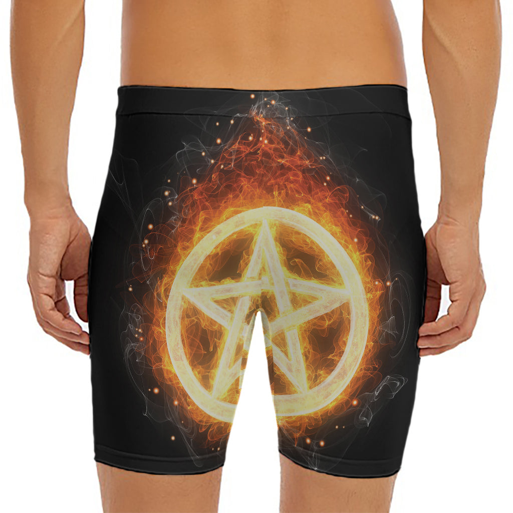 Flame Pentagram Print Men's Long Boxer Briefs