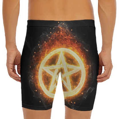 Flame Pentagram Print Men's Long Boxer Briefs