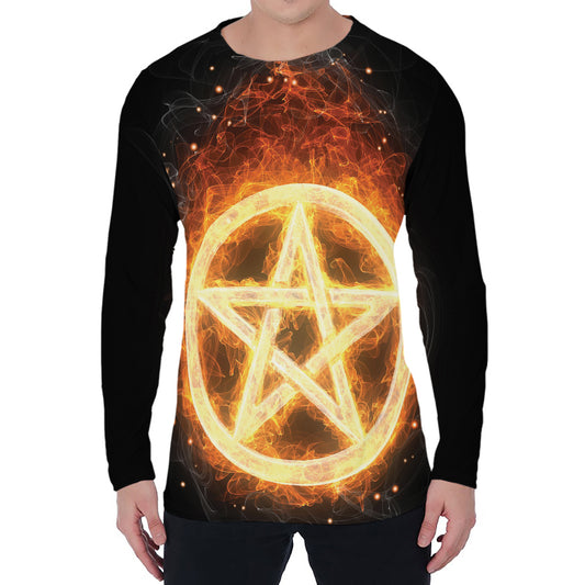 Flame Pentagram Print Men's Long Sleeve T-Shirt