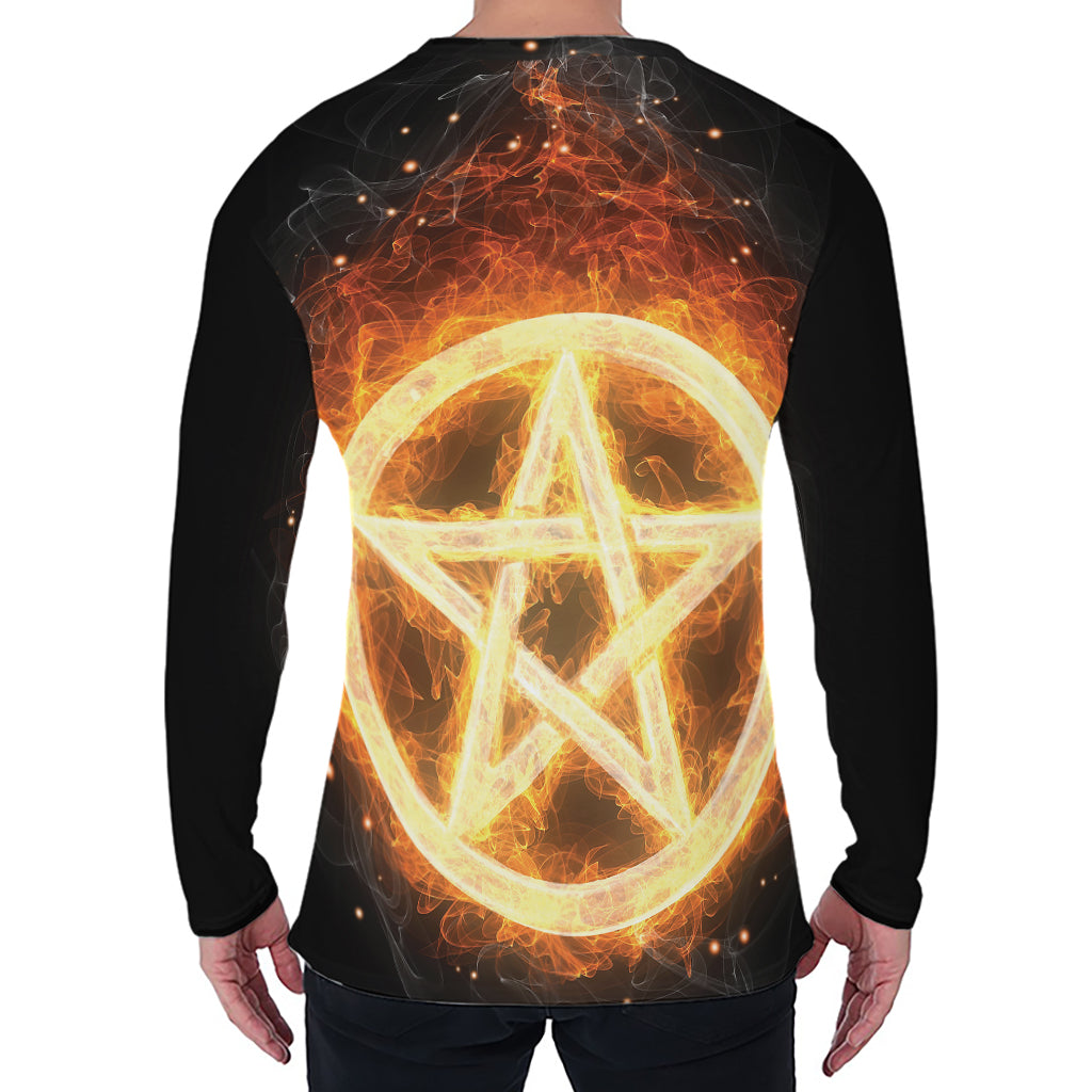 Flame Pentagram Print Men's Long Sleeve T-Shirt