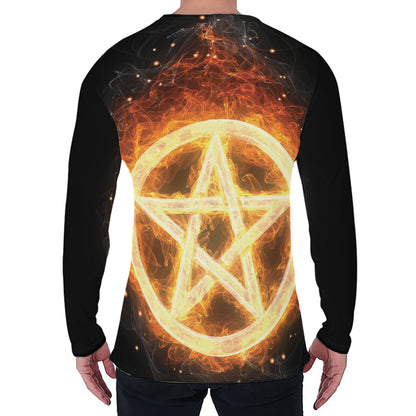 Flame Pentagram Print Men's Long Sleeve T-Shirt
