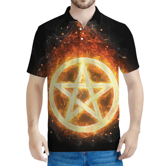 Flame Pentagram Print Men's Polo Shirt